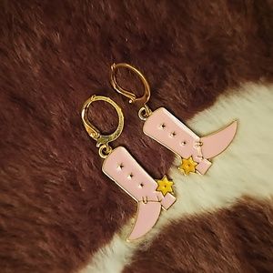 Charming Pink and Gold Star Boot Earrings